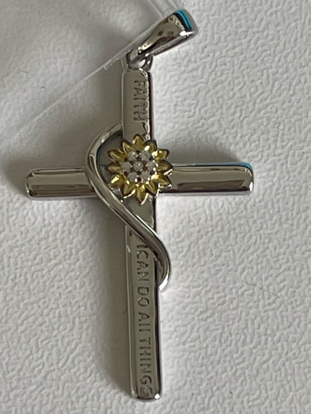 Silver 925 Cross Pendant Gold Flower Diamond Accent Necklace “Faith” Jewelry